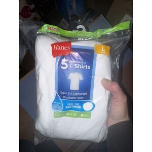 Hanes Boys 5 Pack White Tagless Short Sleeve T-Shirts Sz L 14-16 Undershirts NEW